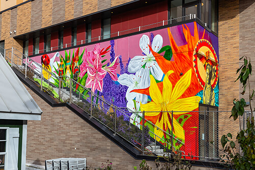 mural entitled Dr. Antonia Pantoja by Maria Dominguez.