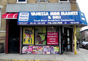 Vanessa Mini Market, 4523 6th Ave, Brooklyn, NY with poster designs for Heineken by Maria Dominguez for Bodega Cultural NYC